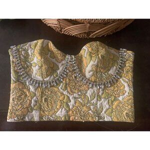 Zara Brocade w/Rhinestones Crop Bustier Top SZ M/L